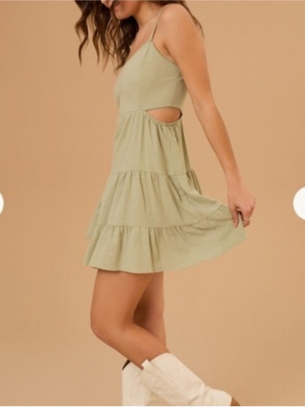 Altar’d State Sage Tiered Cutout Mini Dress